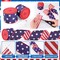 2 Rolls Patriotic Wired Edge Ribbon Stars and Stripes Reversible Ribbons Red White Blue Decorative Ribbon for 4th of July